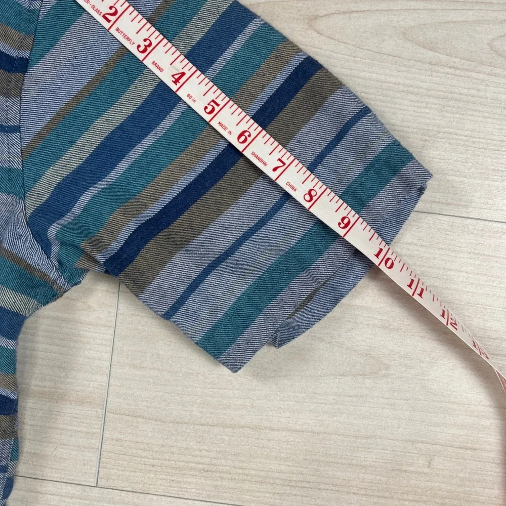 Ezekiel Y2K Mens Medium Blue Teal Striped Short Sleeve Button Down Shirt